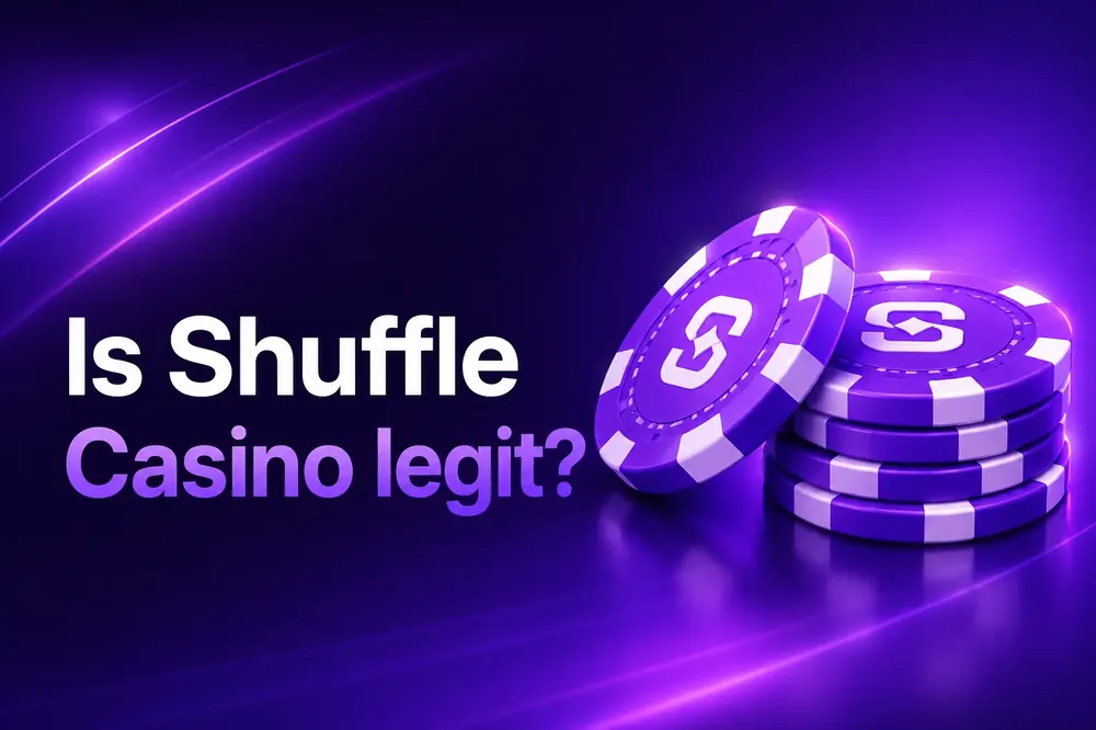 Shuffle branding illustration accompanying the question of whether Shuffle casino is legit